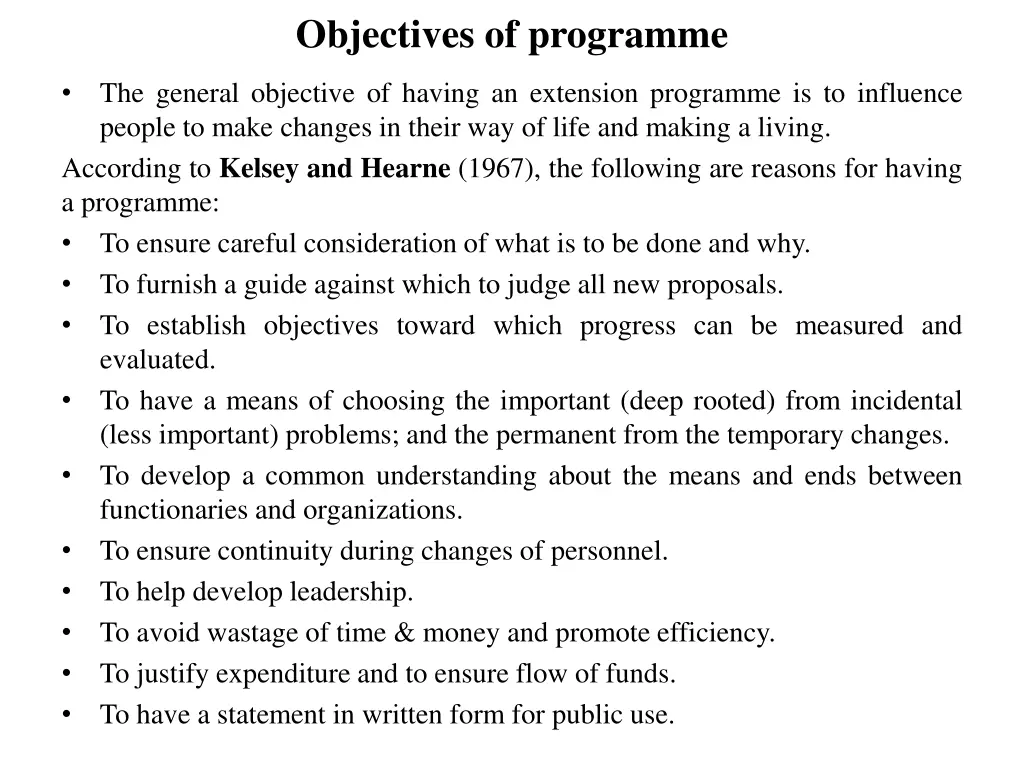objectives of programme