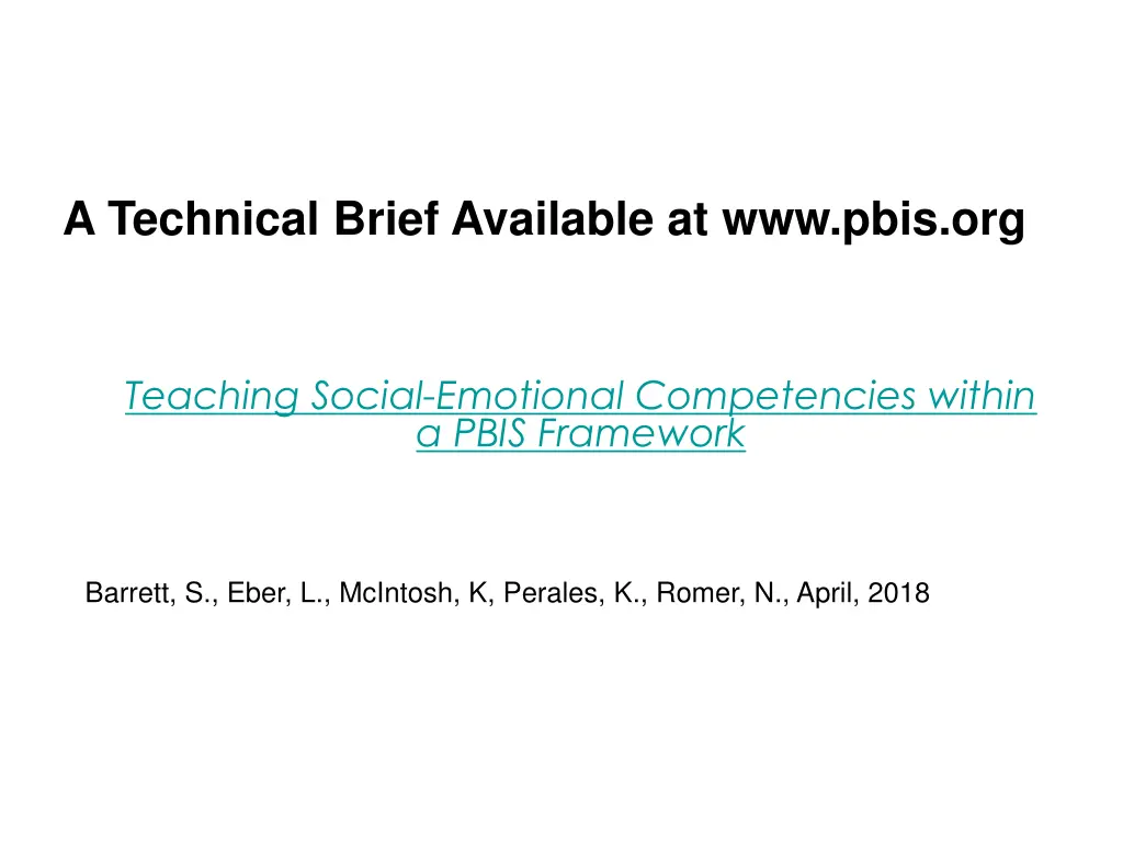 a technical brief available at www pbis org