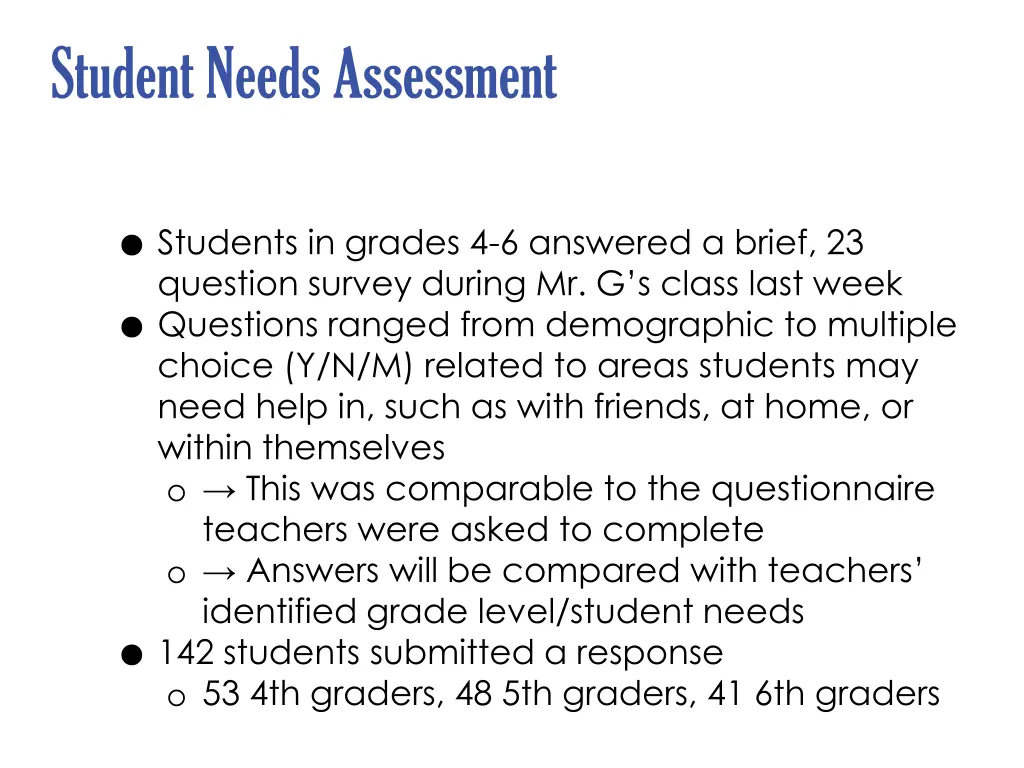 student needs assessment