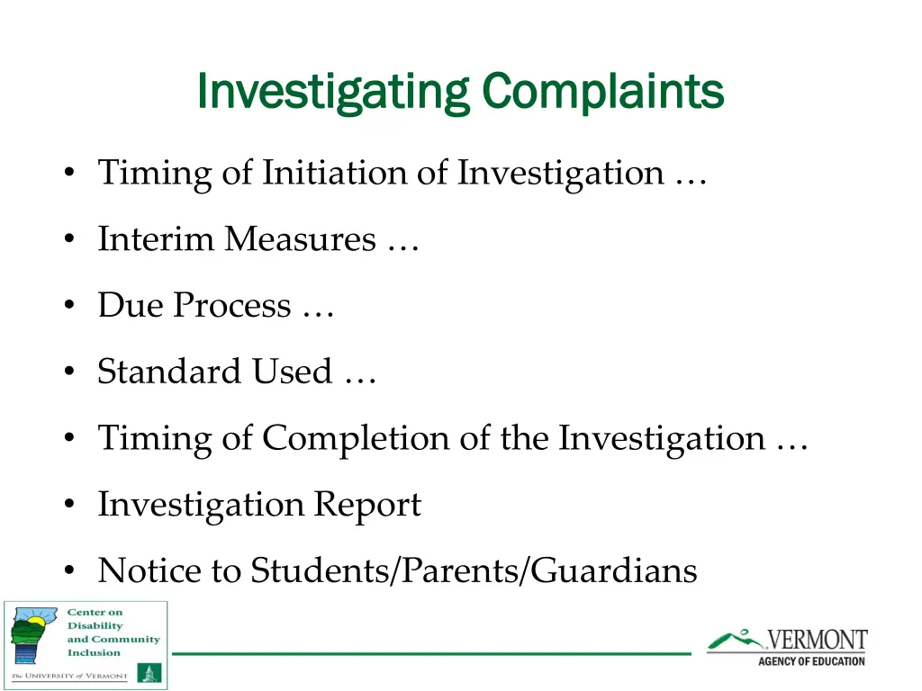 investigating complaints investigating complaints
