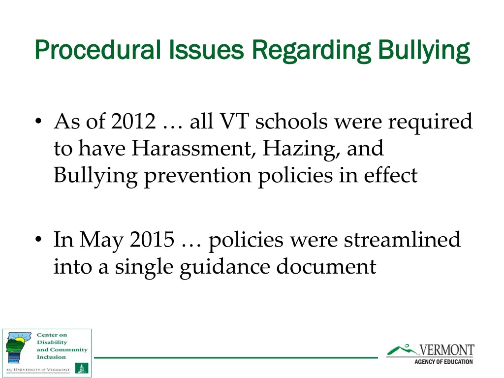 procedural issues regarding bullying procedural