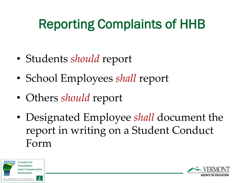 reporting complaints of hhb reporting complaints