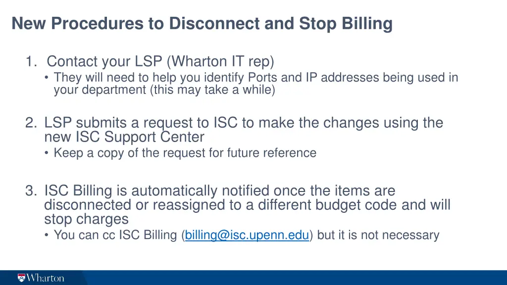 new procedures to disconnect and stop billing