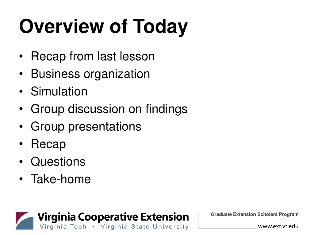 overview of today