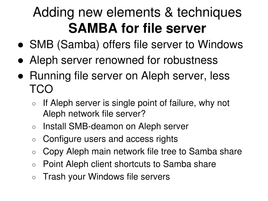 adding new elements techniques samba for file
