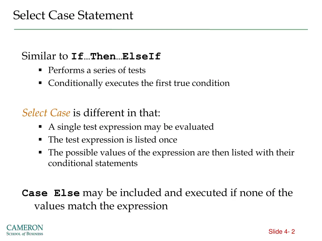 select case statement