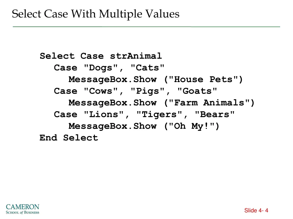 select case with multiple values