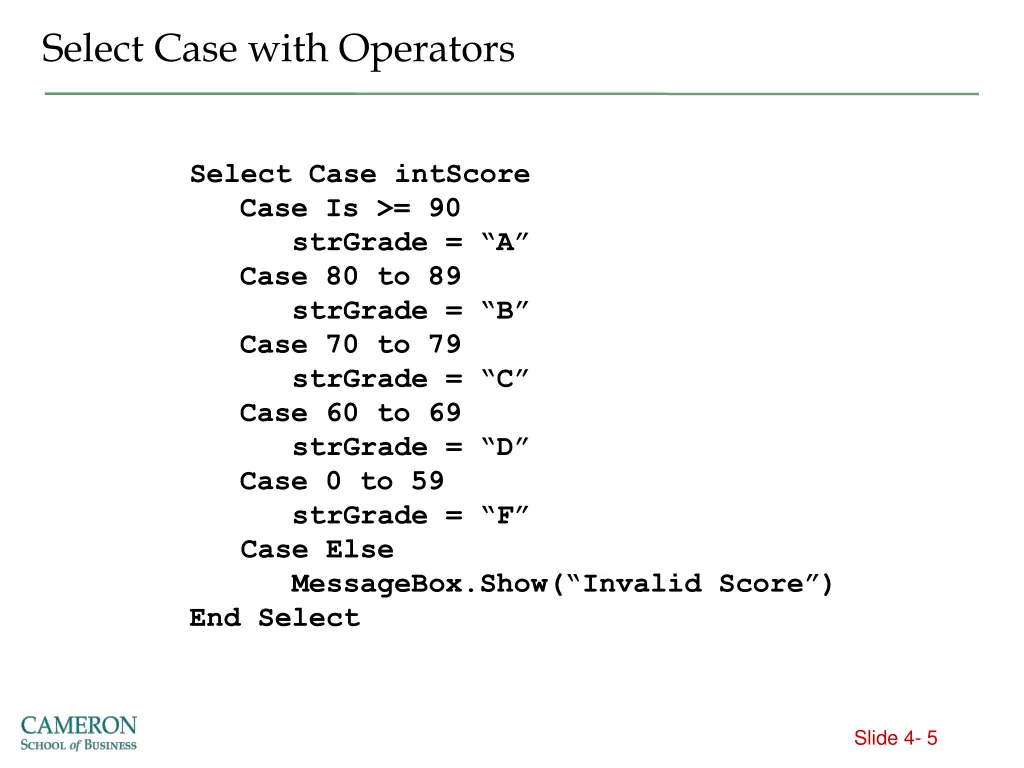 select case with operators