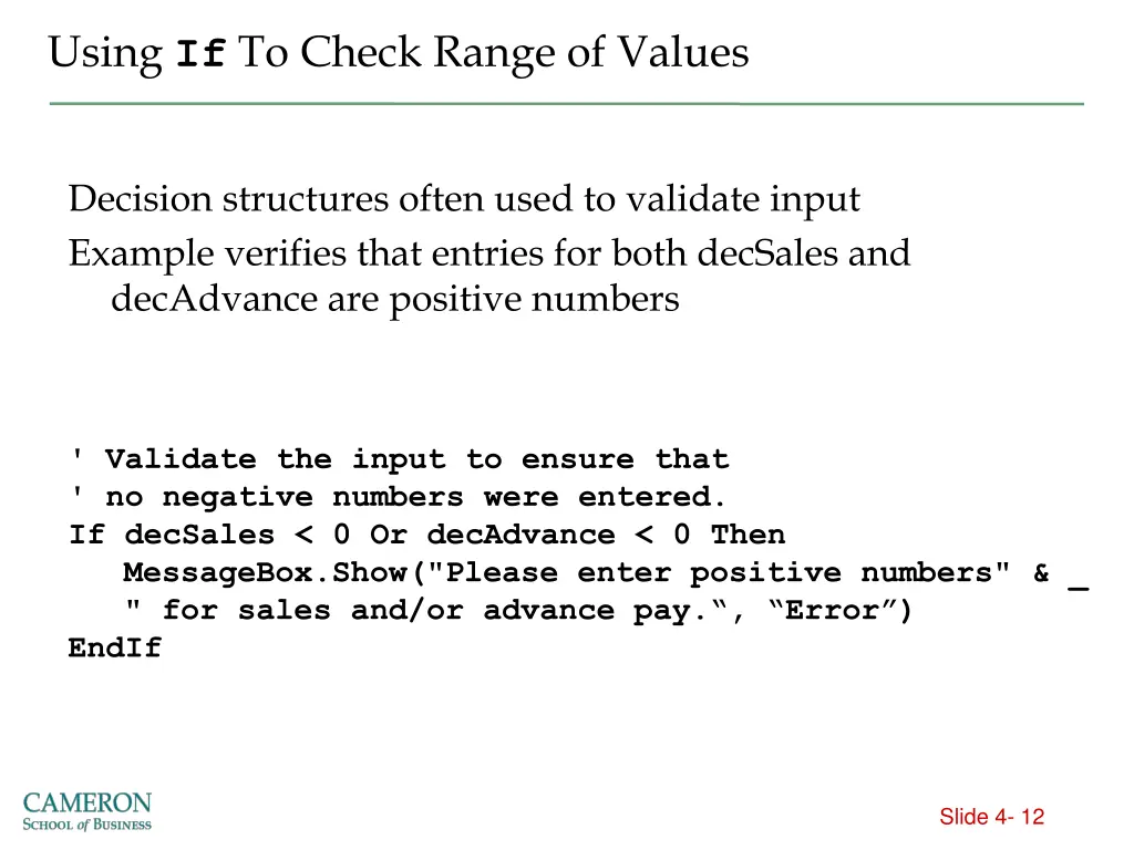 using if to check range of values