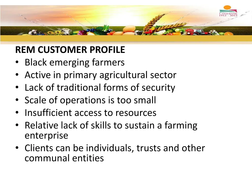 rem customer profile black emerging farmers