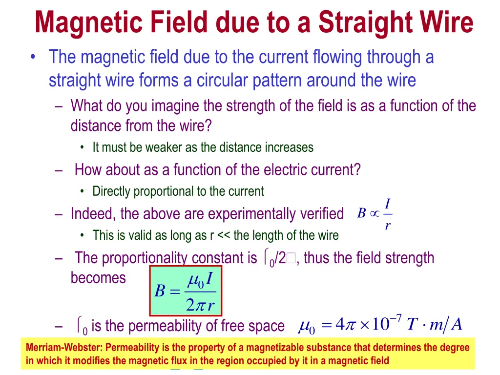 magnetic field due to a straight wire