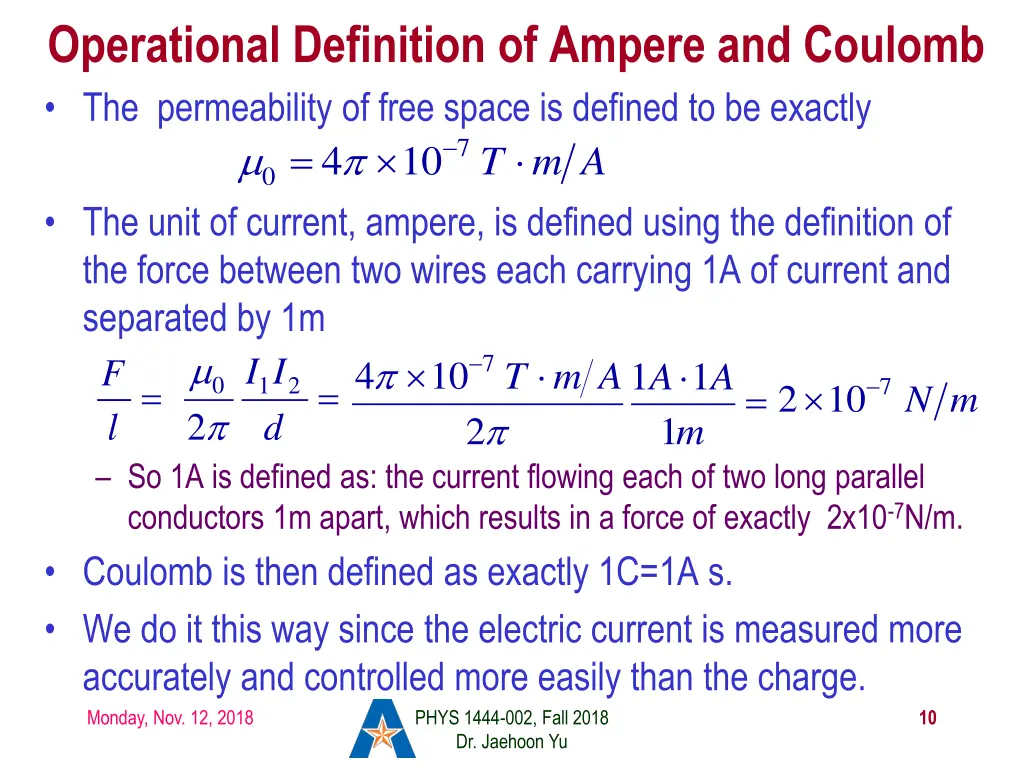 operational definition of ampere and coulomb