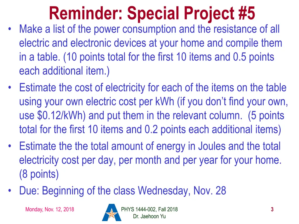 reminder special project 5 make a list