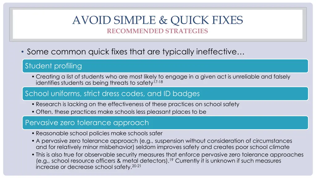 avoid simple quick fixes recommended strategies