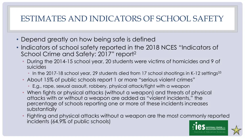 estimates and indicators of school safety