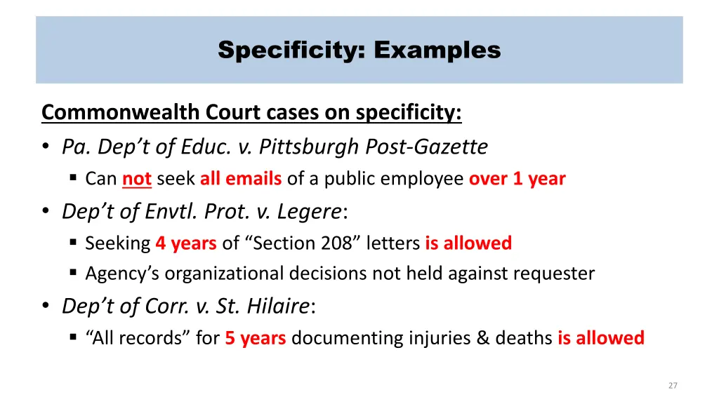 specificity examples