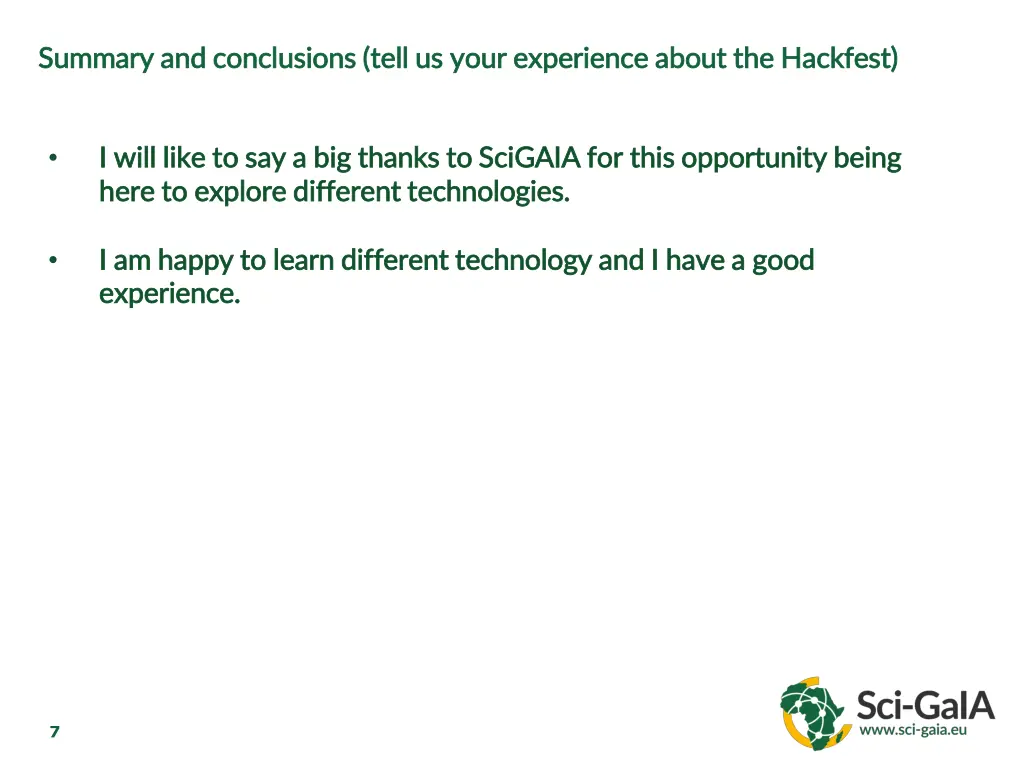 summary and conclusions tell us your experience