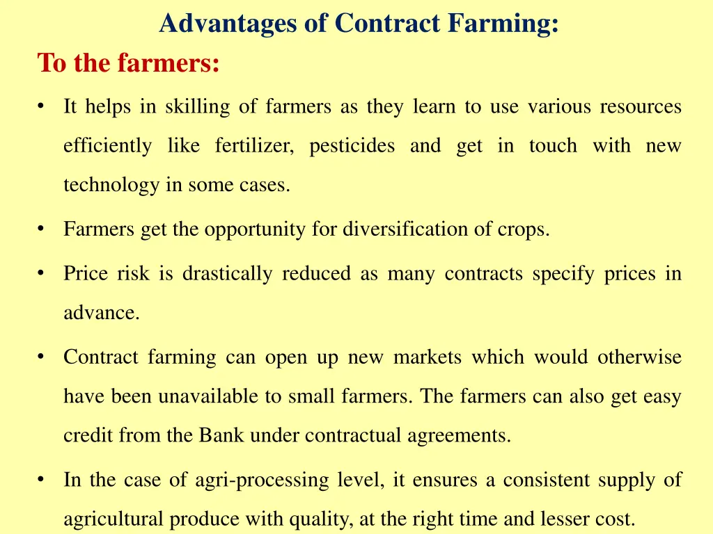 advantages of contract farming to the farmers