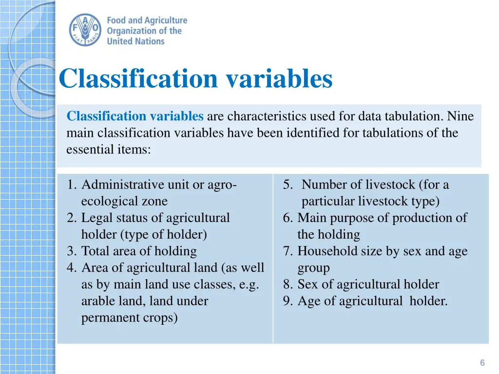 classification variables