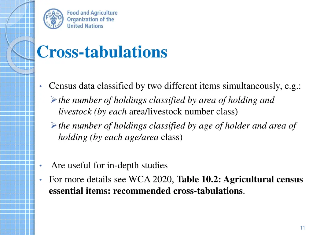 cross tabulations