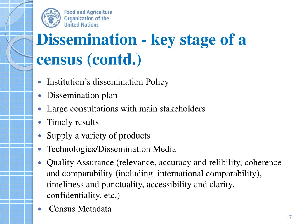 dissemination key stage of a census contd