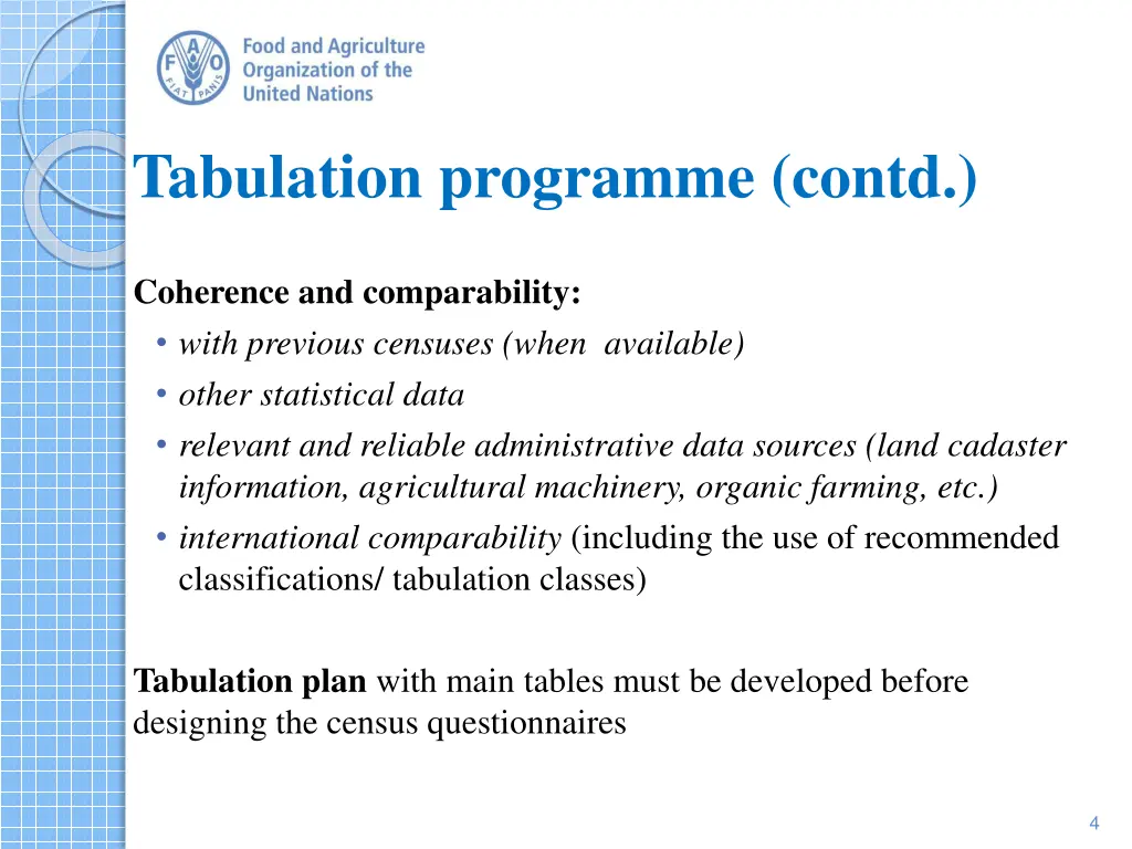 tabulation programme contd