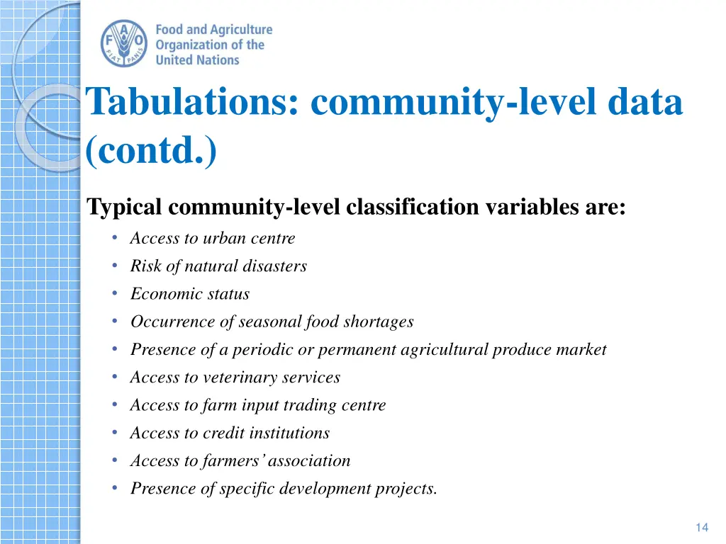 tabulations community level data contd