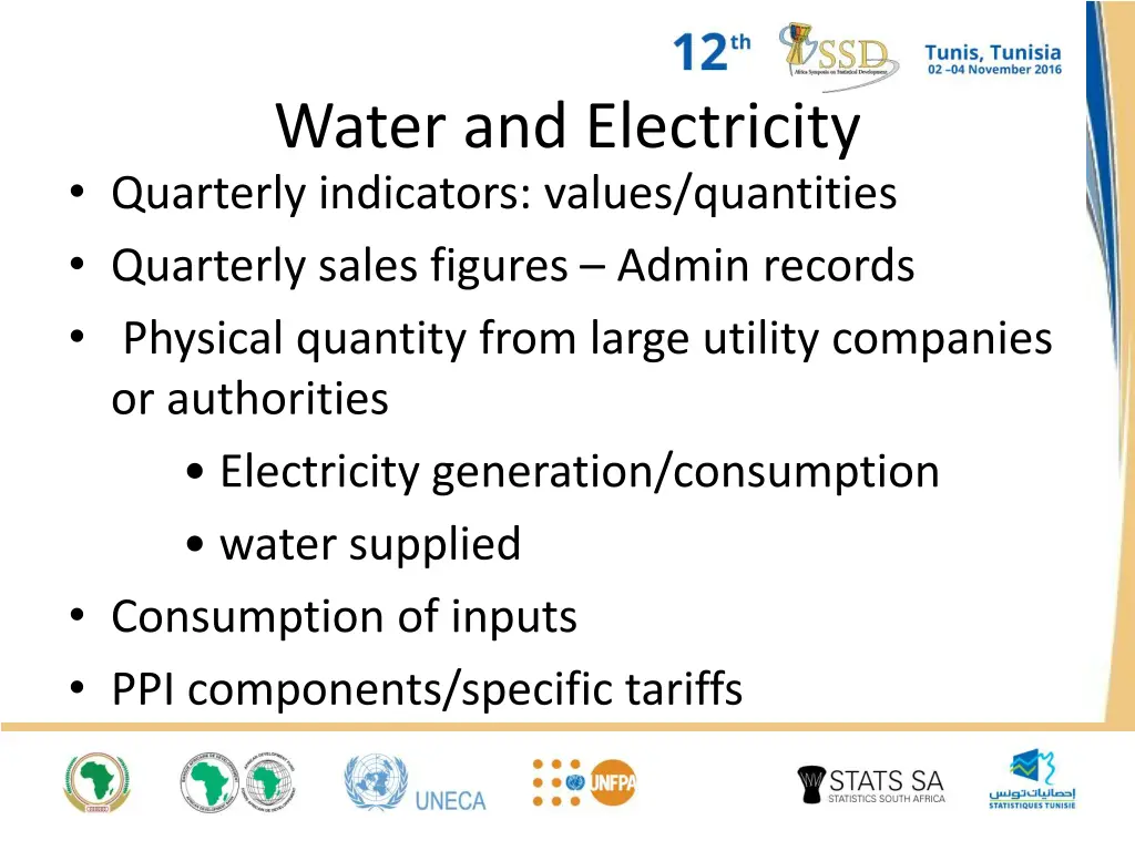 water and electricity quarterly indicators values