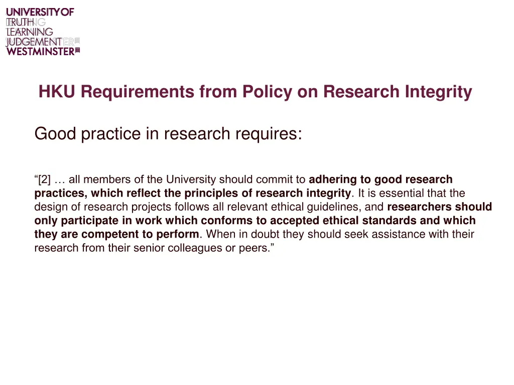 hku requirements from policy on research integrity