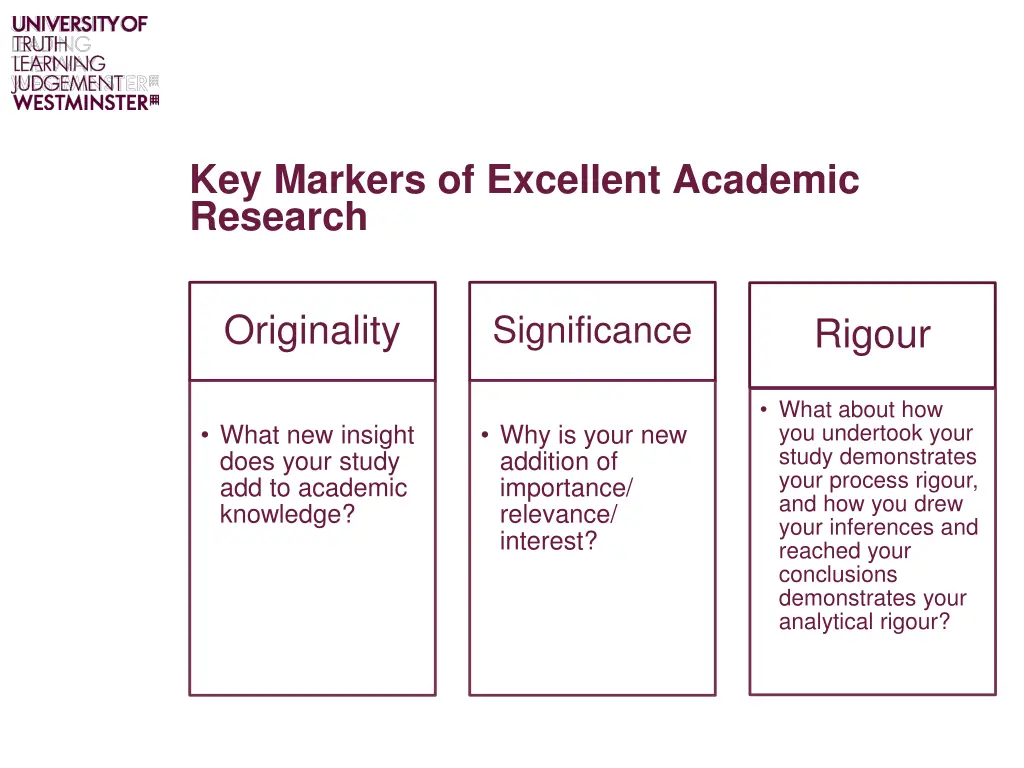 key markers of excellent academic research