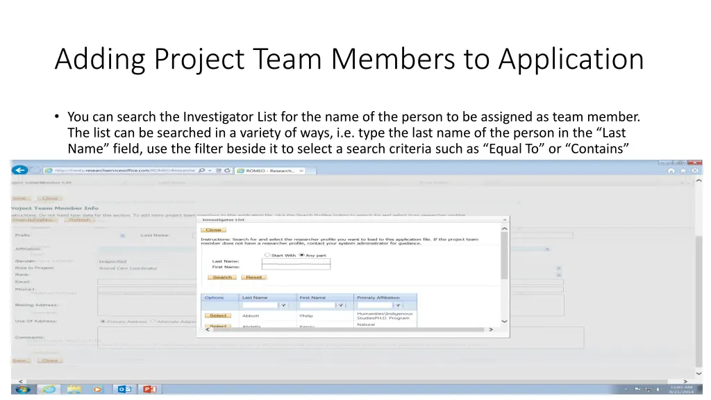 adding project team members to application 1