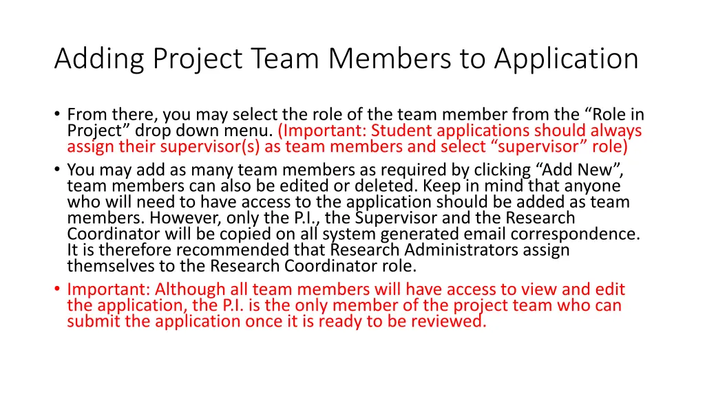 adding project team members to application 3