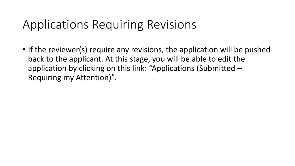 applications requiring revisions