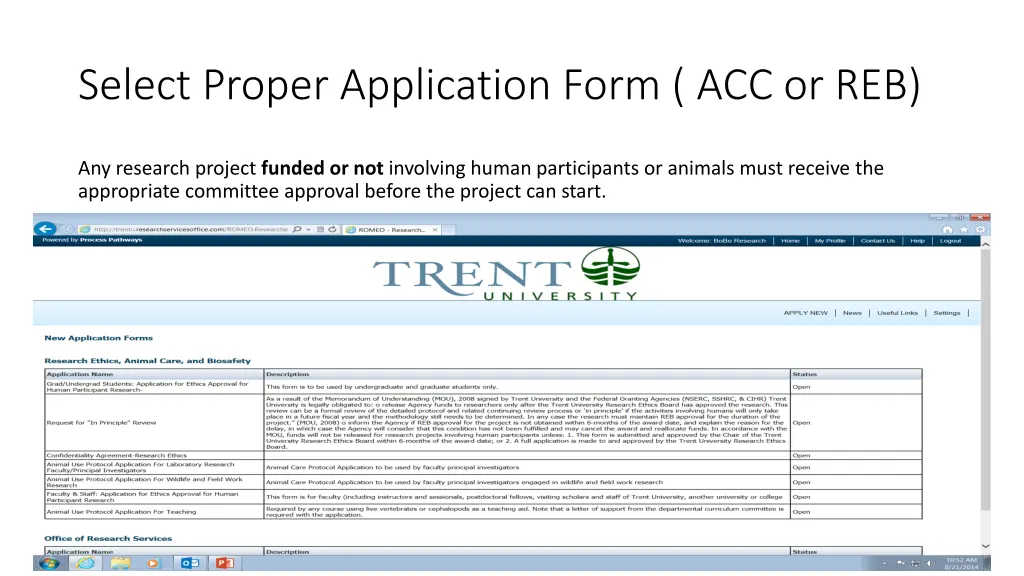 select proper application form acc or reb
