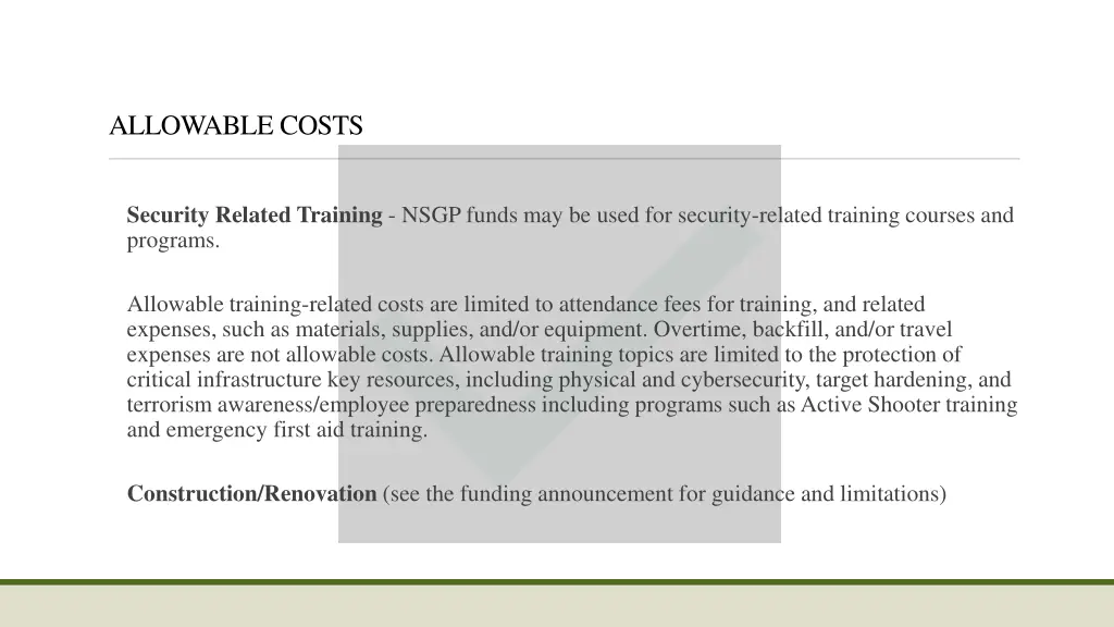 allowable costs 1