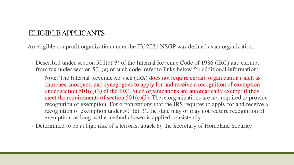 eligible applicants