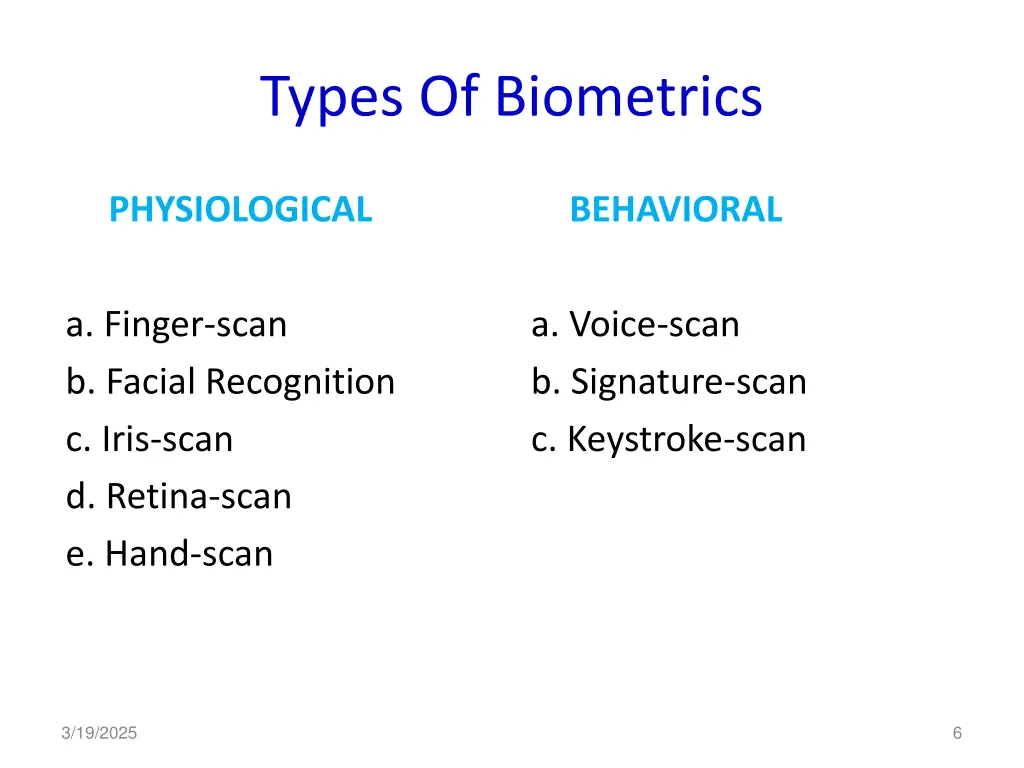 types of biometrics