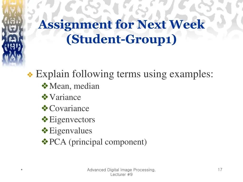 assignment for next week student group1