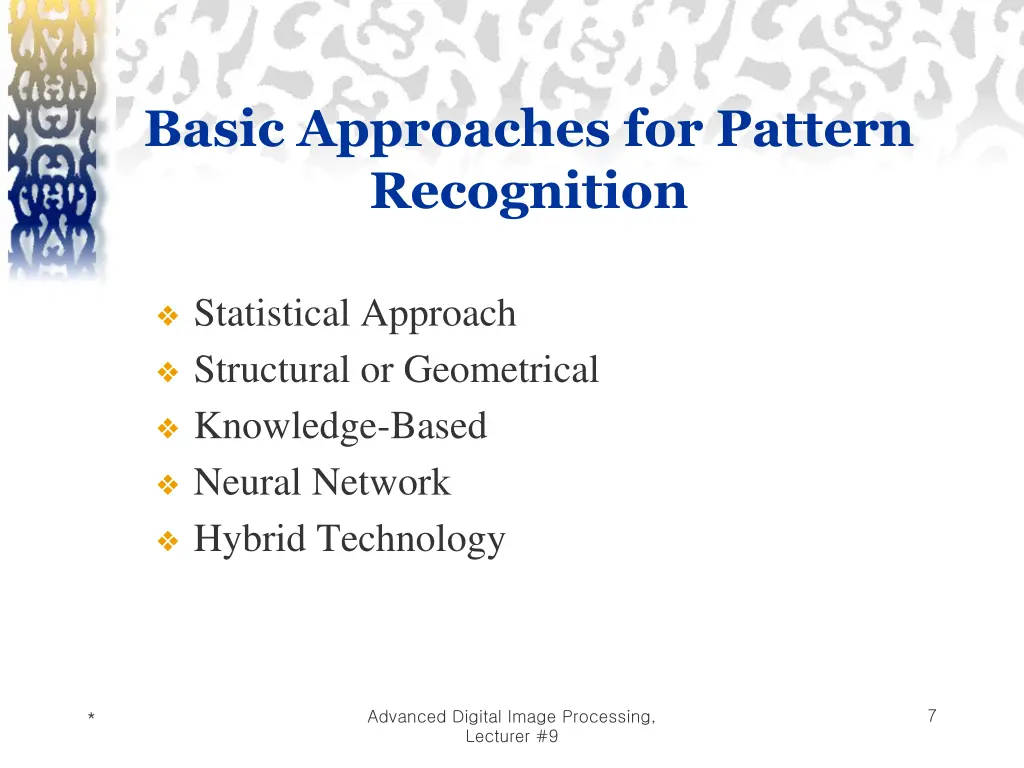 basic approaches for pattern recognition
