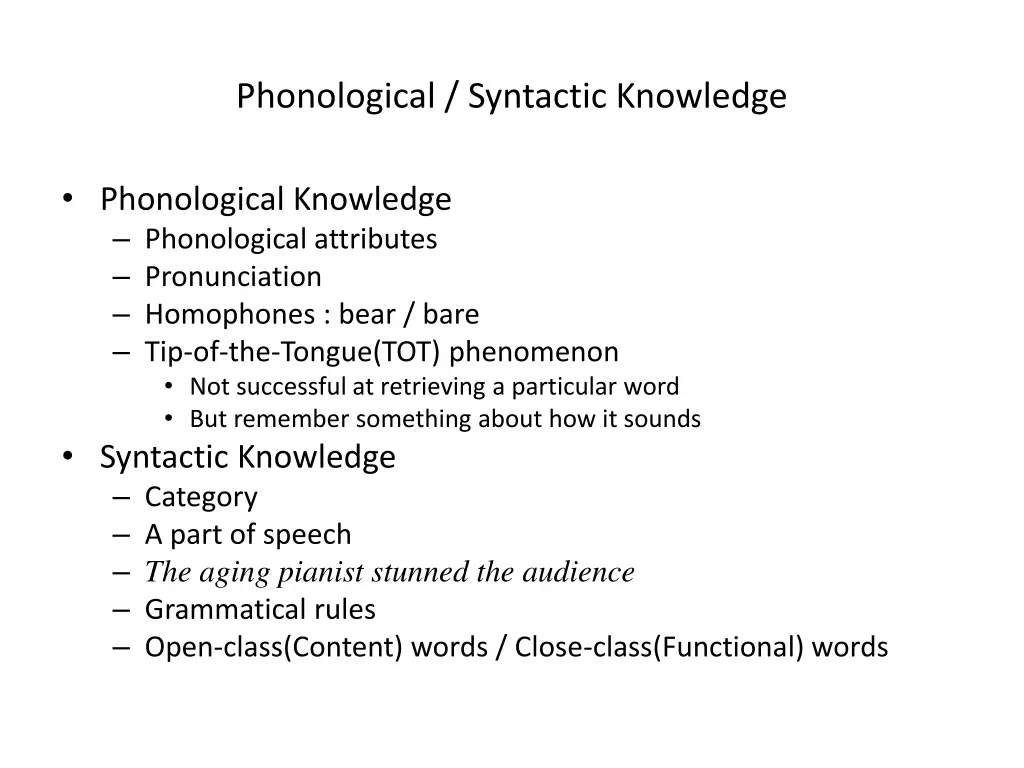 phonological syntactic knowledge