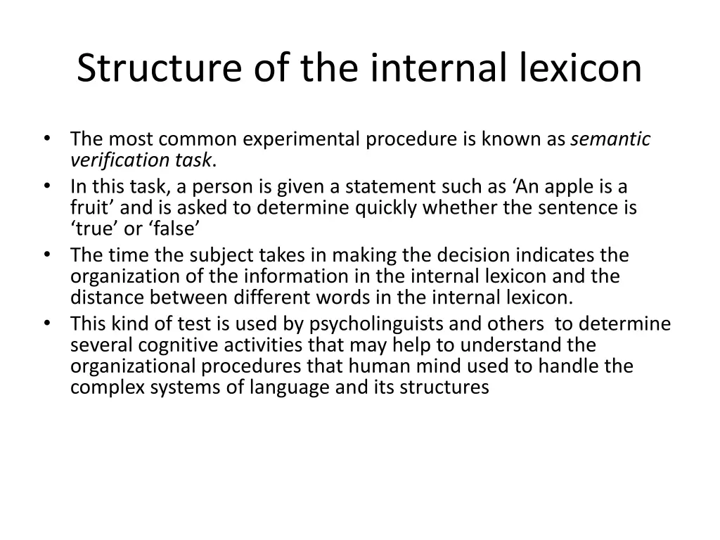 structure of the internal lexicon
