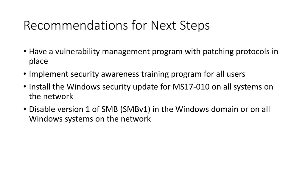 recommendations for next steps
