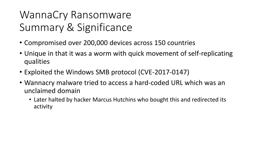 wannacry ransomware summary significance