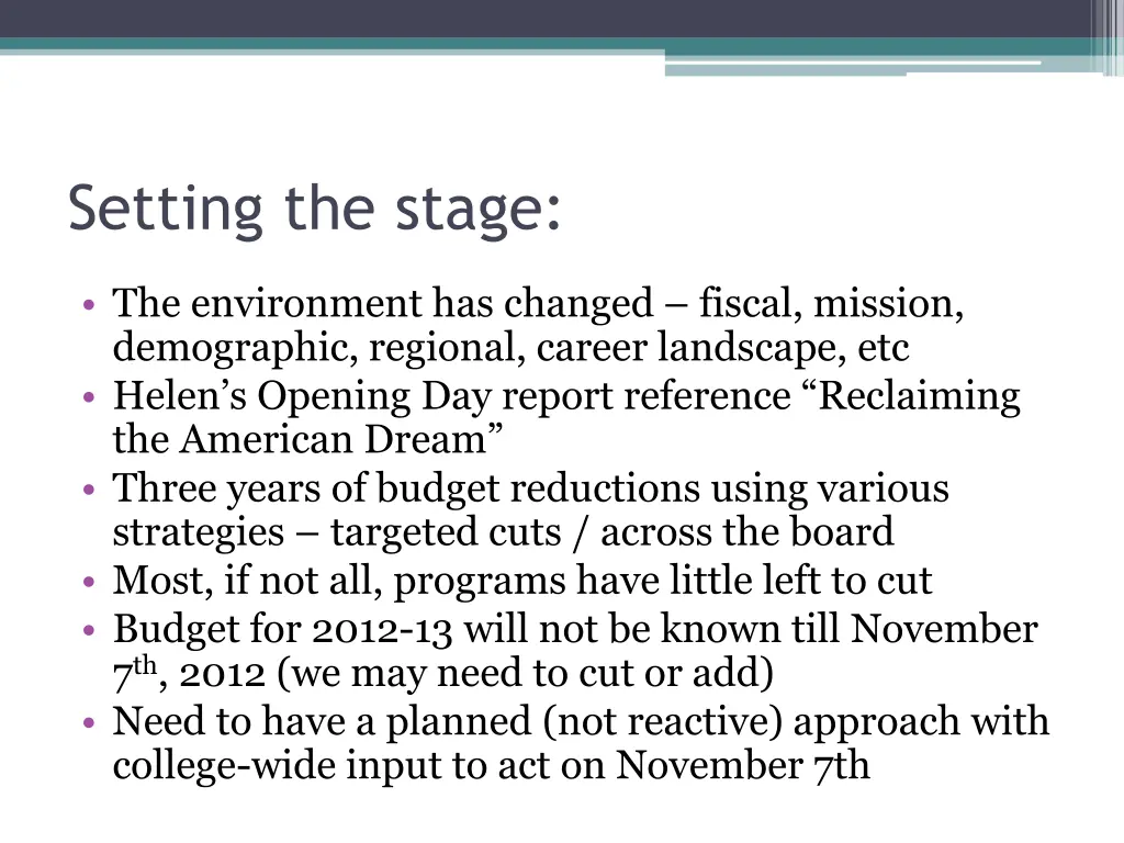 setting the stage