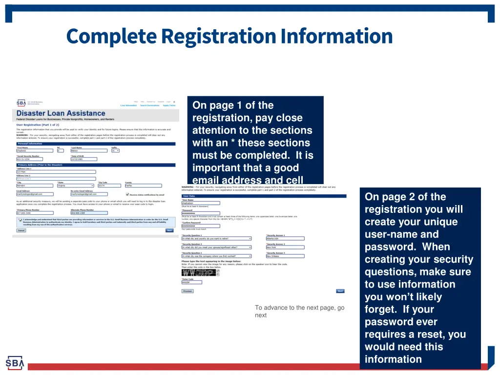 complete registration information