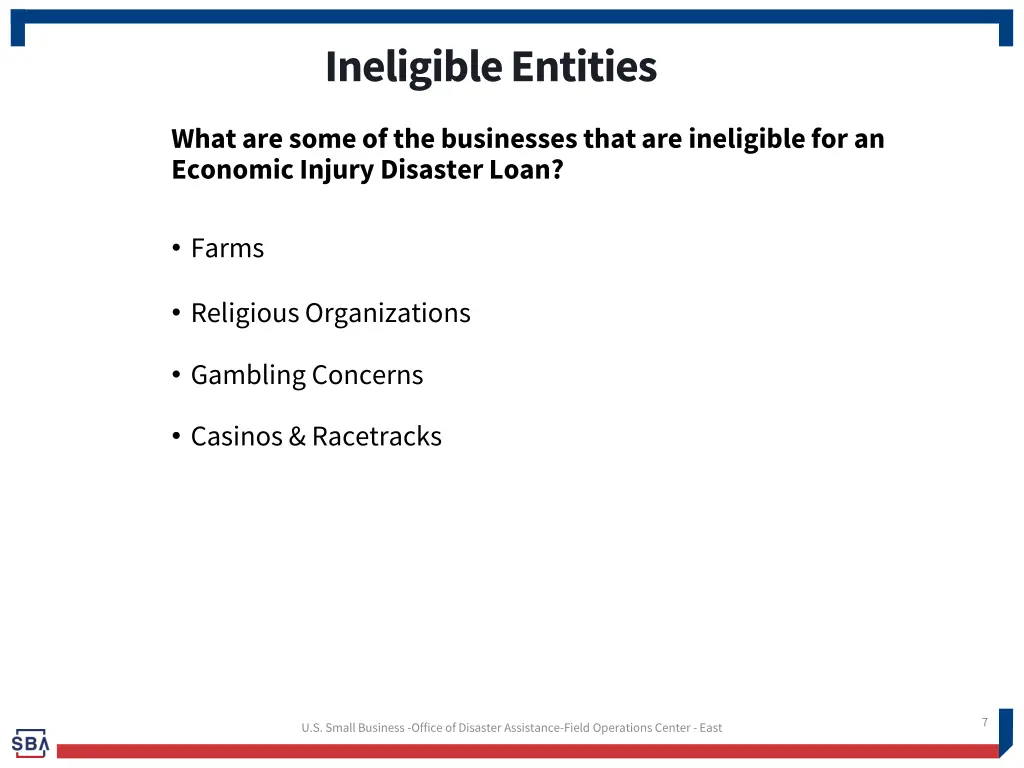 ineligible entities