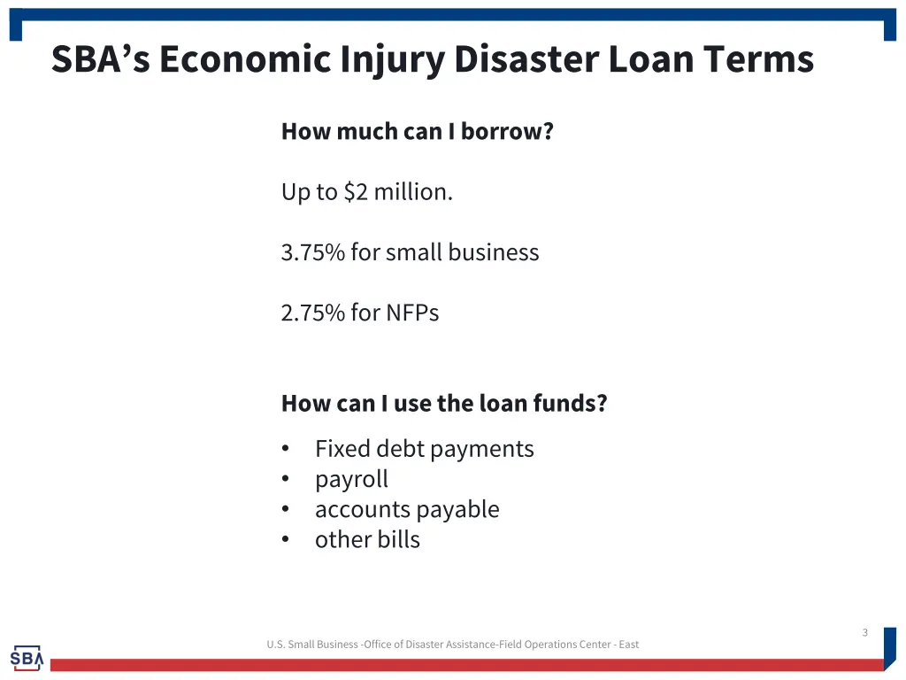 sba s economic injury disaster loan terms