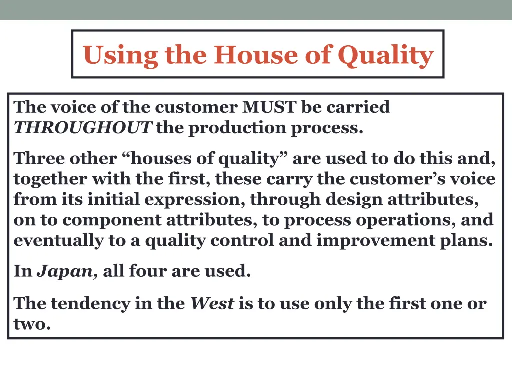 using the house of quality