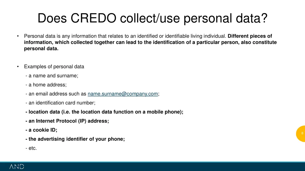 does credo collect use personal data