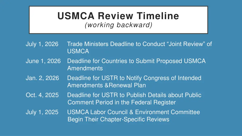 usmca review timeline working backward